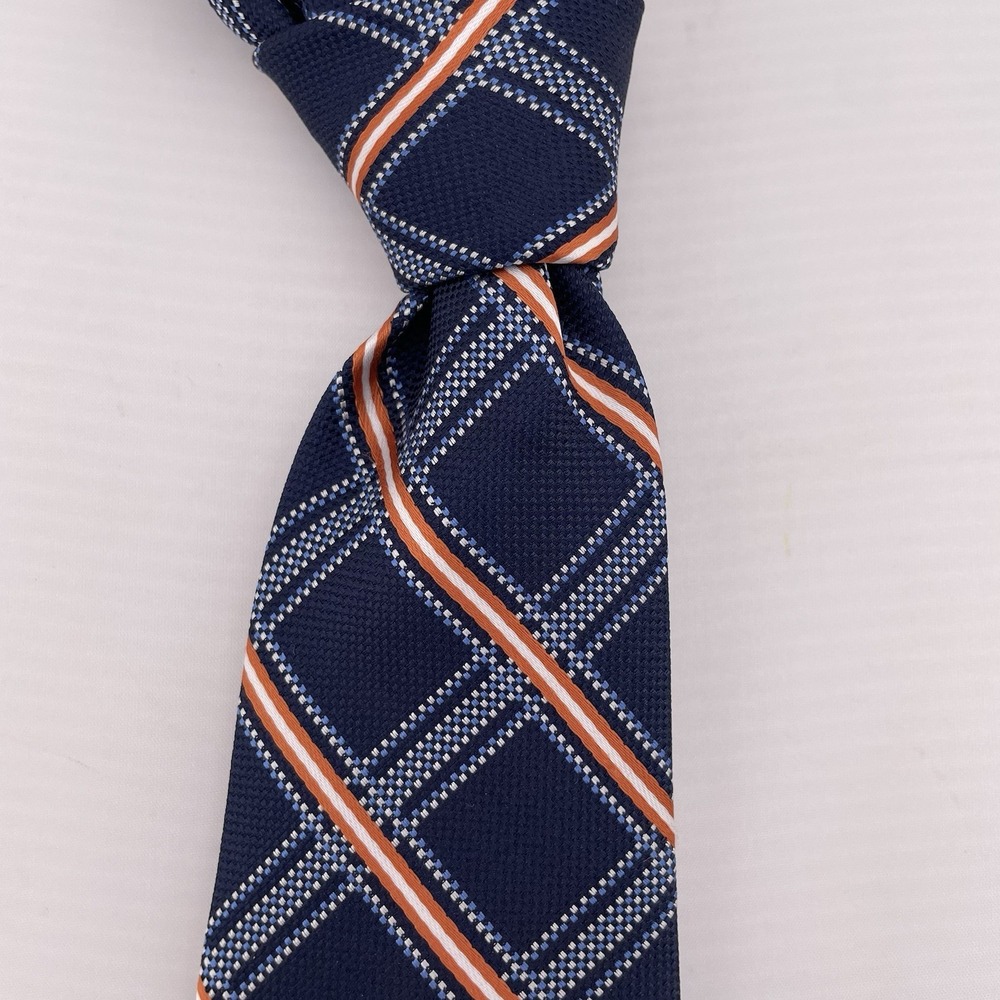 STAFFORD‎ Men's Necktie Blue & Orange Plaid Polyester 60" NWT